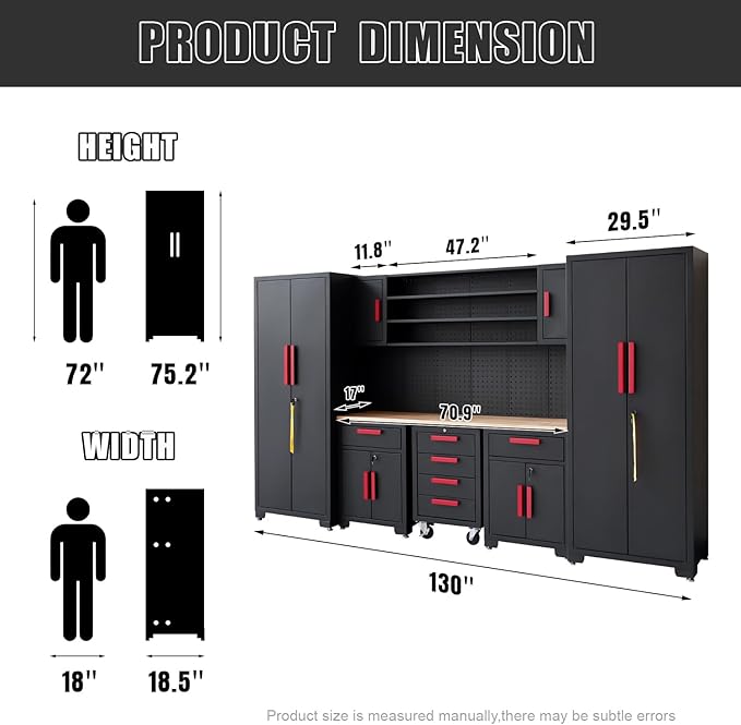 Red Garage Cabinet Storage System 9-Pcs Workshop Set Garage Cabinet and Storage System for Tool Organization