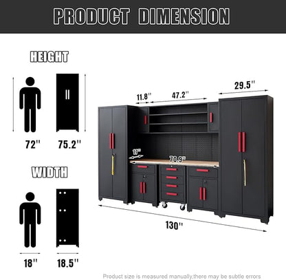 Red Garage Cabinet Storage System 9-Pcs Workshop Set Garage Cabinet and Storage System for Tool Organization