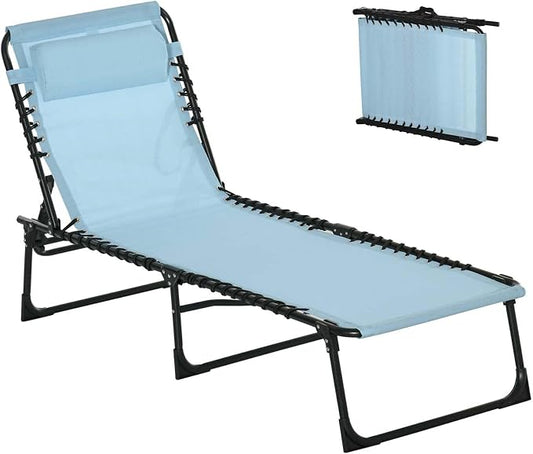 Portable Foldable Sun Tanning Chair, Heavy Duty Adjustable Folding Laying Out Chairs for Tanning, Beach Lounge Chairs for Adults for Outdoor Sunbathing Patio Pool Lawn Camping Deck (Blue 2)