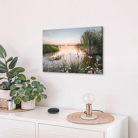 lake pictures wall decor artwork: scenic canvas wall art lake scene artwork nature scenery painting - sunset landscape prints for bedroom house 16"x11"