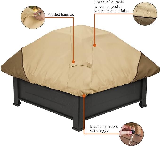 Classic Accessories Veranda Water-Resistant 40 Inch Square Fire Pit Cover, Outdoor Firepit Cover