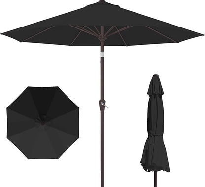 PatioKingdom 10FT Patio Umbrella with Push Button Tilt and Crank, Outdoor Market Umbrella with 8 Fiberglass Ribs, UV Protection Table Umbrella for Pool,Backyard,Garden,Deck(Black, 10FT)