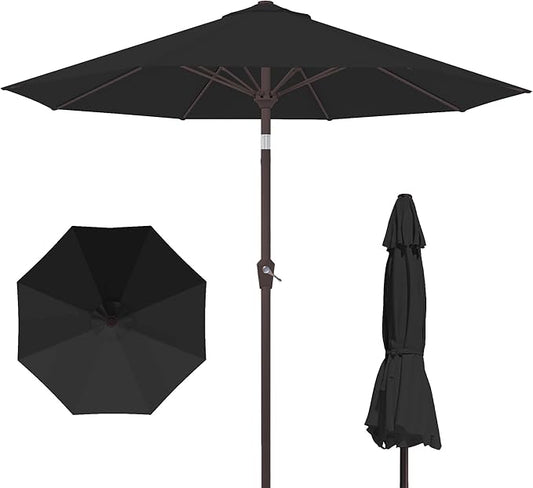 PatioKingdom 10FT Patio Umbrella with Push Button Tilt and Crank, Outdoor Market Umbrella with 8 Fiberglass Ribs, UV Protection Table Umbrella for Pool,Backyard,Garden,Deck(Black, 10FT)
