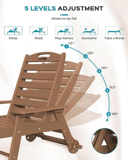 Ciokea Outdoor Chaise Lounge Chair Set of 2, Patio Lounge Chairs for Outside, HDPE Lounge Chair with Wheels & Cup Holder, Poly Chair with 5 Position for Poolside, Deck, Brown