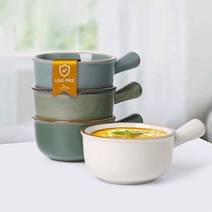 MONITO 16Oz French Onion Soup Bowls, Ceramic Soup Bowls with Handles, Stackable Soup Crocks Oven Safe for Chili, Beef Stew, Cereal,Casseroles Microwave & Dishwasher Safe, Set of 4