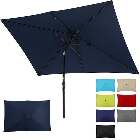 SUNVIVI OUTDOOR Patio Umbrella, Rectangular Patio Umbrella, Metal Pole Square Outdoor Umbrella with Crank and Push Button Tilt, Large Outdoor Umbrella with Polyester Canopy