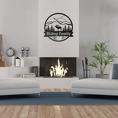 RealSteel Personalized Elk Metal Wall Art – Custom Rustic Home Decor with Mountain Landscape, Perfect for Indoor & Outdoor Spaces, Hunting Lodge, Cabin, or Farmhouse Decoration