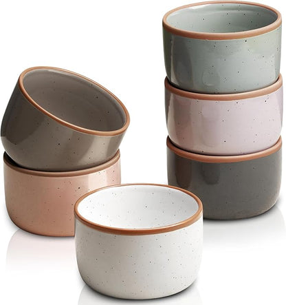 Morandi Color Ramekins Set of 6, 6 oz Creme Brulee Ramekin Oven Safe, Porcelain Ramekin Bowls, Mini Cheesecake Pans, Small Baking Dish, Dipping Sauce Bowls, Ramekins for Baking Souffle, Ice Cream