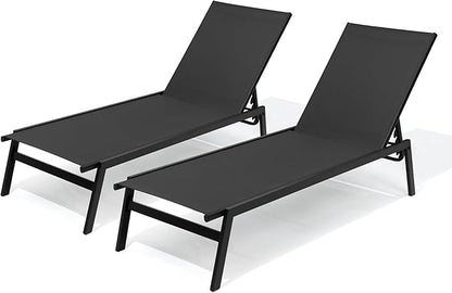 Crestlive Products Stackable Chaise Lounge Chair Outdoor Set of 2, Adjustable 5 Positions Pool Tanning Recliner,Outdoor Lounge Furniture Perfect for Patio, Beach, Yard, Pool