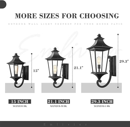 Emliviar Stylish Exterior Light, 21.1 Inch Exterior Wall Sconce with Clear Glass Shade, Black Finish, XE292UB-M BK