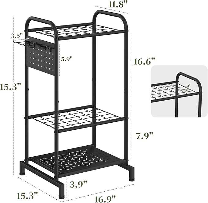 Garden Tool Organizer with Hooks Yard Tool Rack Heavy Duty Steel Yard Tool Organizer and Garden Storage Holder Broom Holder for Shed, Patio, Outdoor Indoor