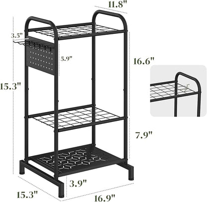Garden Tool Organizer with Hooks Yard Tool Rack Heavy Duty Steel Yard Tool Organizer and Garden Storage Holder Broom Holder for Shed, Patio, Outdoor Indoor