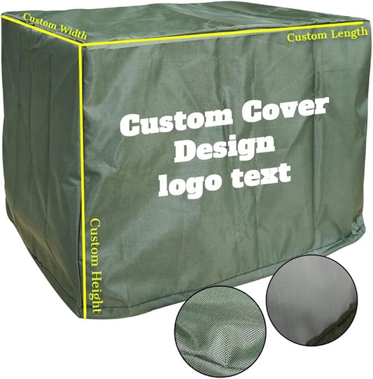 Custom Size Dust Cover - Waterproof, Made-to-Measure Protective Cover with Personalized Logo/Text for Patio Furniture, Equipment, Tools, RV Trailers & Outdoor AC Units (200D – Standard)