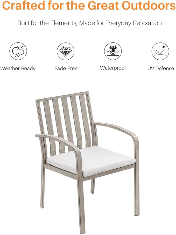 Patio Dining Chairs Set of 4, Aluminum Outdoor Dining Chairs with Polyester Seat Cushions, Deep Seating Outdoor Chairs for Table, Sturdy Patio Furniture Set for Deck, Garden, Pool, Limed Oak