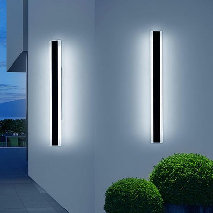 2 Pack 31.4inch Modern Outdoor LED Wall Sconce, Dimmable 3000K-6000K with Remote Control, IP65 Waterproof Black Aluminium Long Exterior Wall Light Fixture for Porch, Patio, Garage, Yard