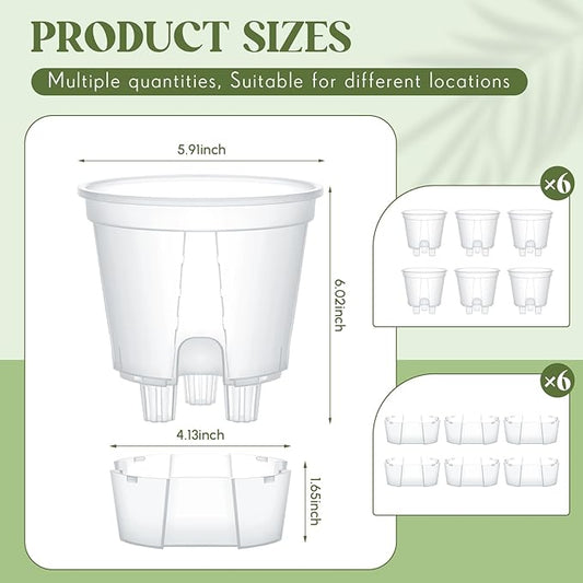 Wonderjune Self Watering Pots for Indoor Plants with Deep Reservoir and High Drainage Holes for Outdoor Plants and Flowers, Bare Root Planter(5.91'',Clear,6 Pcs)