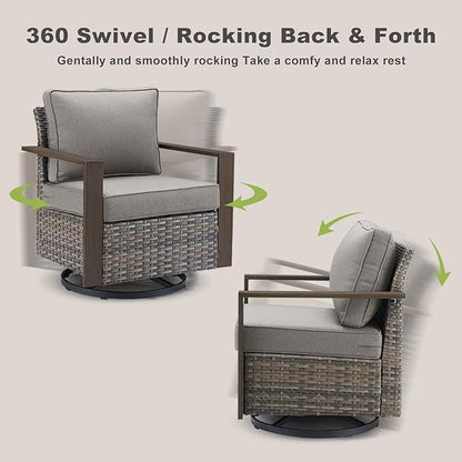 Rilyson Outdoor Wicker Patio Furniture Set - 5 Piece Patio Conversation Set with 2 Wicker Swivel Rocker Chairs,2 Rattan Ottoman and 1 Couch,Thick Cushions,Deep Seating,Wide Armrest(Mixed Grey/Grey)