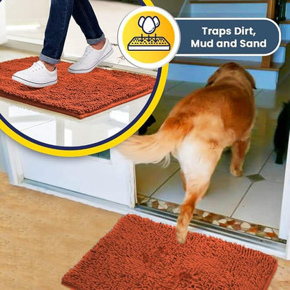Muddy Mat® | Super Water Absorbent Door Mat Indoor, Microfiber Quick Dry Chenille Entryway Rug, Slip Resistant Front Door Mat, Indoor Mats for Entryway, Machine Washable Pet Rug, Coral 24" x 60"