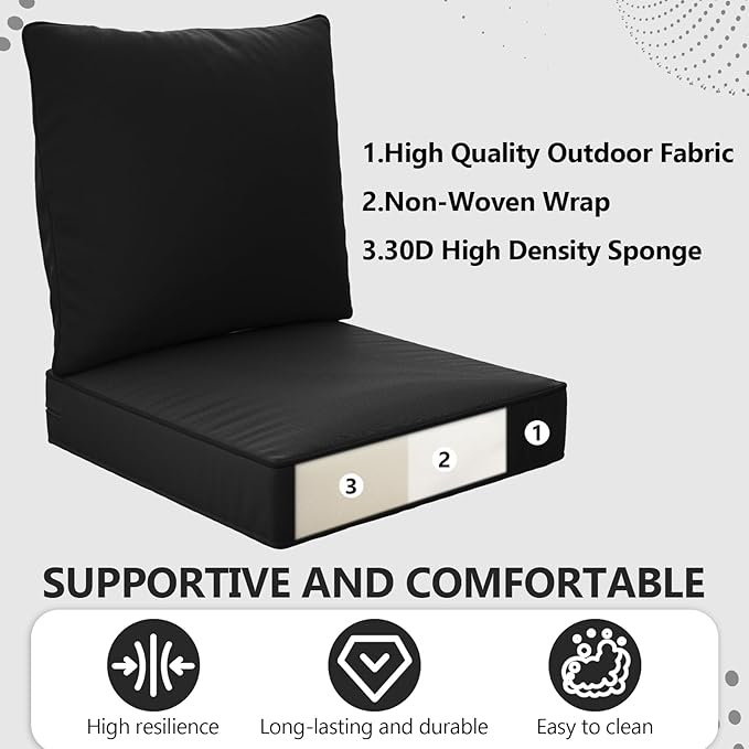 22" x 22" x 6" Outdoor Deep Seat Cushions Set - 2 Set Waterproof & Fade Resistant Patio Furniture Replacement Cushions, Non-Slip Outdoor Cushions Fit Loveseats, Couches, Chairs, and Sofas.