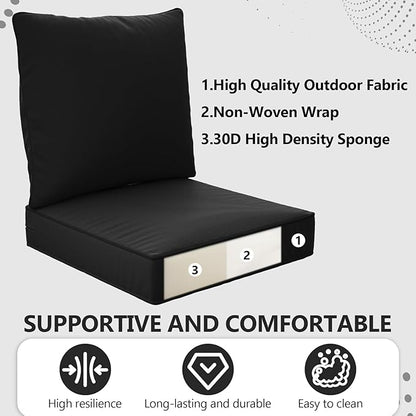 22" x 22" x 6" Outdoor Deep Seat Cushions Set - 2 Set Waterproof & Fade Resistant Patio Furniture Replacement Cushions, Non-Slip Outdoor Cushions Fit Loveseats, Couches, Chairs, and Sofas.