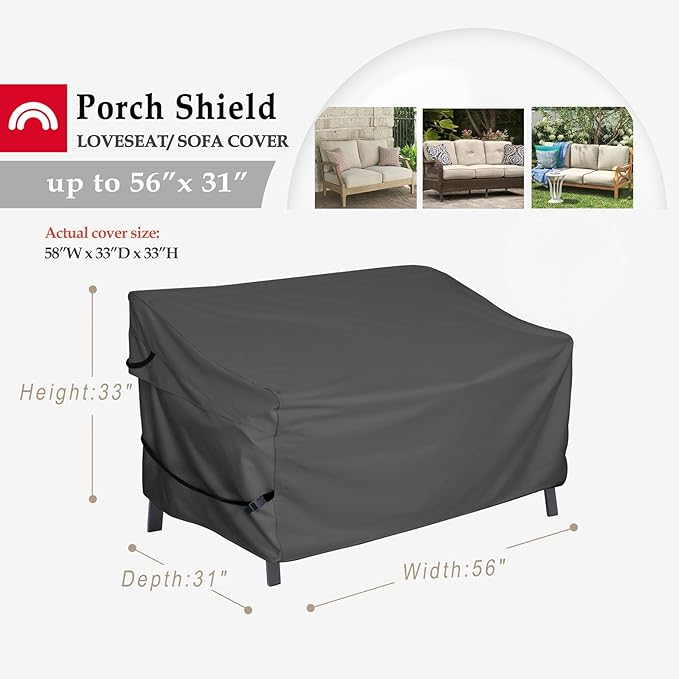 Porch Shield Waterproof Outdoor Bench Sofa Cover – Patio 2 Seater Loveseat Cover 56W x 31D x 33H inch, Black