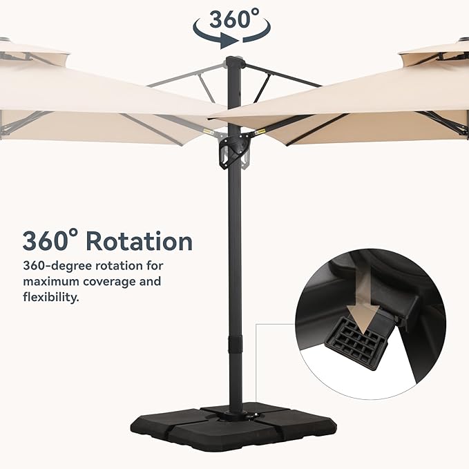 GREEN PARTY 12x9 ft Cantilever Patio Umbrella, Rectangle Offset Outdoor Umbrellas with 360° Rotation, 5-Year-Non-Fading Hanging Pool Umbrella for Garden Deck Poolside - Beige
