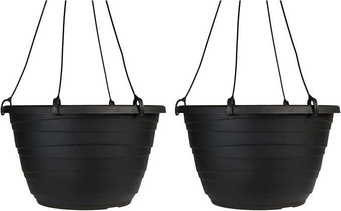 The HC Companies 11 Inch Wrapt Hanging Planters, Lightweight UV-Resistant Plastic Hanging Planters for Indoor & Outdoor Plants, 2-Pack Hanging Flower Pots for Garden, Patio & Home Decor, Black