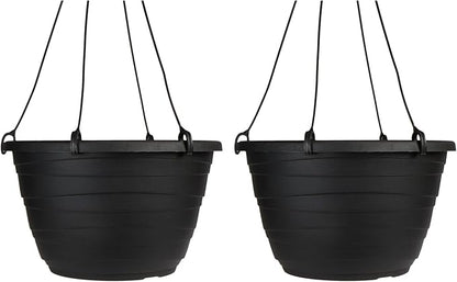 The HC Companies 11 Inch Wrapt Hanging Planters, Lightweight UV-Resistant Plastic Hanging Planters for Indoor & Outdoor Plants, 2-Pack Hanging Flower Pots for Garden, Patio & Home Decor, Black