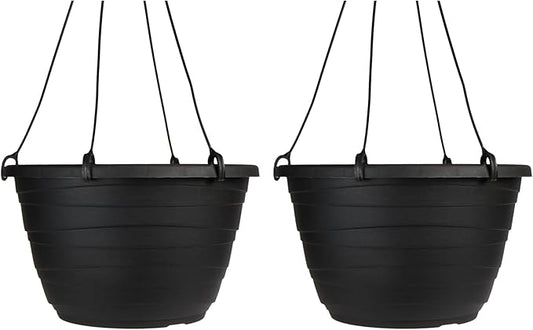 The HC Companies 11 Inch Wrapt Hanging Planters, Lightweight UV-Resistant Plastic Hanging Planters for Indoor & Outdoor Plants, 2-Pack Hanging Flower Pots for Garden, Patio & Home Decor, Black