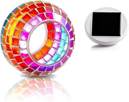 Solar Glass Mosaic LED Lights Colorful Changing Ball Lights Waterproof Solar Table Lamp for Patio Yard Party Wedding Decoration (Rainbow)