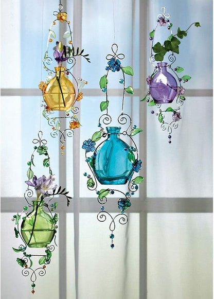 Set of Four Glass Rooter Hanging Vases - Pastel Glass Planter - Home and Garden Décor