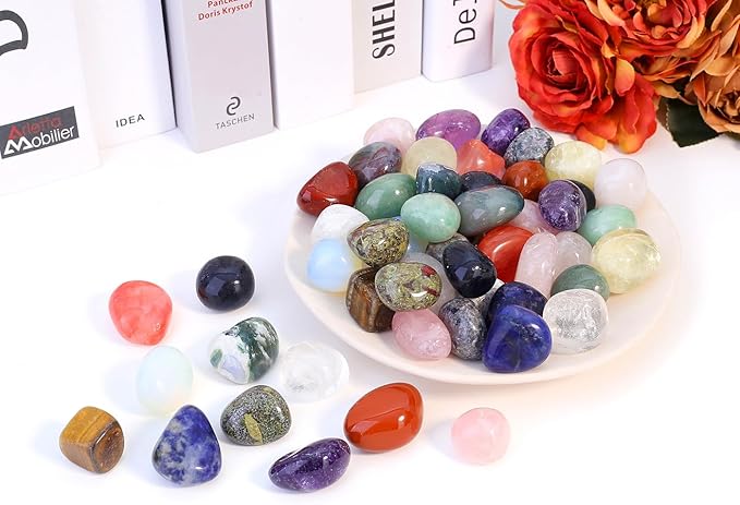 QINJIEJIE 1.76LBS/800G Polished Stones Tumbled Crystals Bulk Natural Colored Gemstones Irregular Chakra Quartz Rocks Set Decorative Landscape Stone for Vase Reiki Home Decor Energy Therapy Gifts