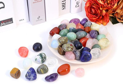 QINJIEJIE 1.76LBS/800G Polished Stones Tumbled Crystals Bulk Natural Colored Gemstones Irregular Chakra Quartz Rocks Set Decorative Landscape Stone for Vase Reiki Home Decor Energy Therapy Gifts
