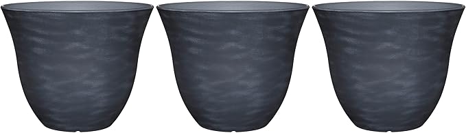 Classic Home and Garden Indoor/Outdoor Round Honeysuckle Resin Flower Pot Planter, Zinc Grey, 15" (Pack of 3)