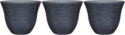 Classic Home and Garden Indoor/Outdoor Round Honeysuckle Resin Flower Pot Planter, Zinc Grey, 15" (Pack of 3)