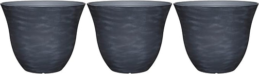 Classic Home and Garden Indoor/Outdoor Round Honeysuckle Resin Flower Pot Planter, Zinc Grey, 15" (Pack of 3)