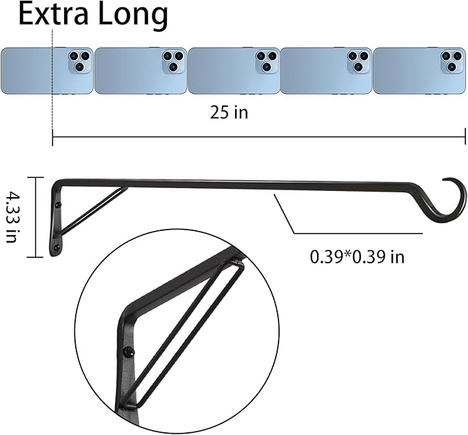 AILIN YELOKIE 2 Pack Extra Long 25 Inch Heavy-Duty Rust-Resistant Solid Steel Plant Hangers and Bird Feeder Hangers for Indoor and Outdoor Decor, Wall Hooks