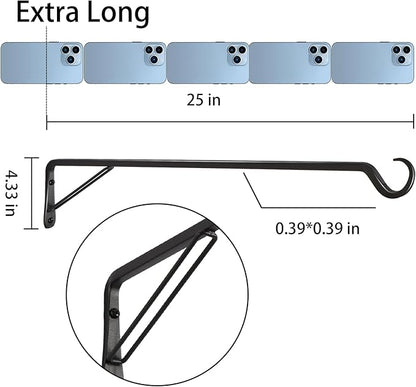 AILIN YELOKIE 2 Pack Extra Long 25 Inch Heavy-Duty Rust-Resistant Solid Steel Plant Hangers and Bird Feeder Hangers for Indoor and Outdoor Decor, Wall Hooks