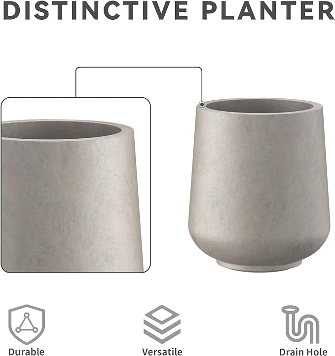 Kante 15.3"+11.6"+8.2" Dia Round Concrete Planter, Large Outdoor Indoor Planter Pots Containers with Drainage Holes and Rubber Plug for Home Garden Patio, Buff Concrete