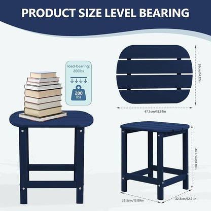 Plawdlik HDPE Outdoor Adirondack Side Table, Wooden Textured, Set for Patio, Garden, Porch, Pool Composite, Backyard, Bathroom and Indoor, Maintenance & Weather Resistant, Navy Blue
