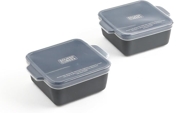 Souper Cubes Ceramic Baking Dishes 2.0-5" x 5" Baking Dishes with Silicone Lids, Individual Baking Dishes for Oven, Microwave, Oven and Air Fryer Safe, USA Made, Set of 2 - Charcoal