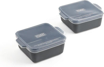 Souper Cubes Ceramic Baking Dishes 2.0-5" x 5" Baking Dishes with Silicone Lids, Individual Baking Dishes for Oven, Microwave, Oven and Air Fryer Safe, USA Made, Set of 2 - Charcoal
