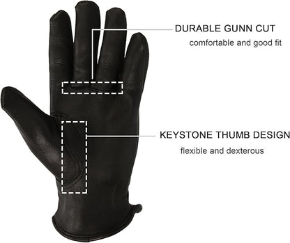 OZERO Leather Garden Gloves: Soft Breathable Mens Deerskin Gloves for Driving, Motorcycle, Horse Riding - Flexible Grip for Working Gardening Yardwork Ranch Farming Hunting for Men & Women (Black,S)