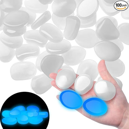 Landical 100 Pcs Large Glow in The Dark Rocks Pebbles Outdoor Fish Tank Rocks Aquarium Gravel Luminous Stones for Walkway Succulent Plant Halloween Decor (White,1.8 Inch)