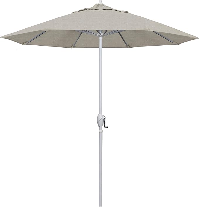 California Umbrella 7.5' Rd Aluminum Patio Umbrella, Crank Lift, Auto Tilt, White Finish