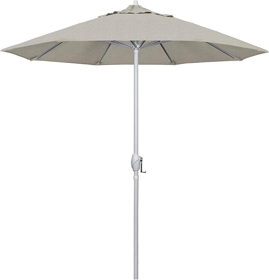 California Umbrella 7.5' Rd Aluminum Patio Umbrella, Crank Lift, Auto Tilt, White Finish