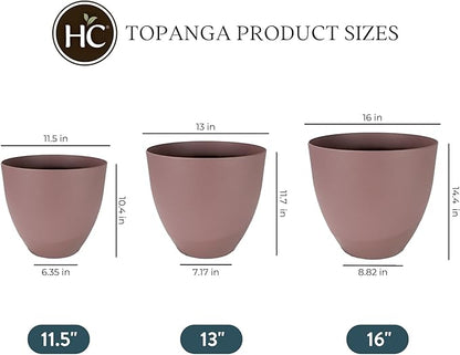 The HC Companies 13 Inch Topanga Decorative Round Planter - Lightweight Premium Resin Plant Pot with a Ceramic Look for Indoor Outdoor Use, Mauve Swoop