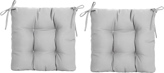 ARTPLANT Outdoor Dinning Seat Pads Cushions with Tie 19"x19"x4",Square Wicker Outdoor Tufted Chair Cushion,Set of 2,Grey