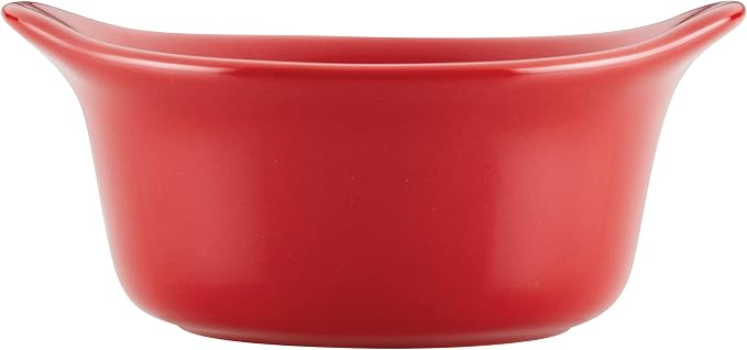 Rachael Ray Solid Glaze Ceramics Round Ramekins/Dipping Cup Set, 4 Piece, Red