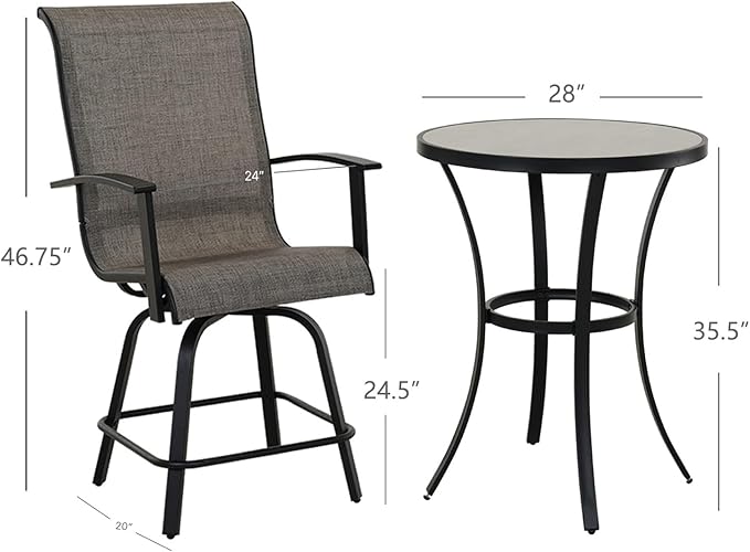 Grand patio 3 Piece Counter Height Patio Bar Set, Modern Round Bar Table and Swivel Bar Stools for Outdoor Kitchen Bistro Small Space Restaurant (Coffee, 3PC)